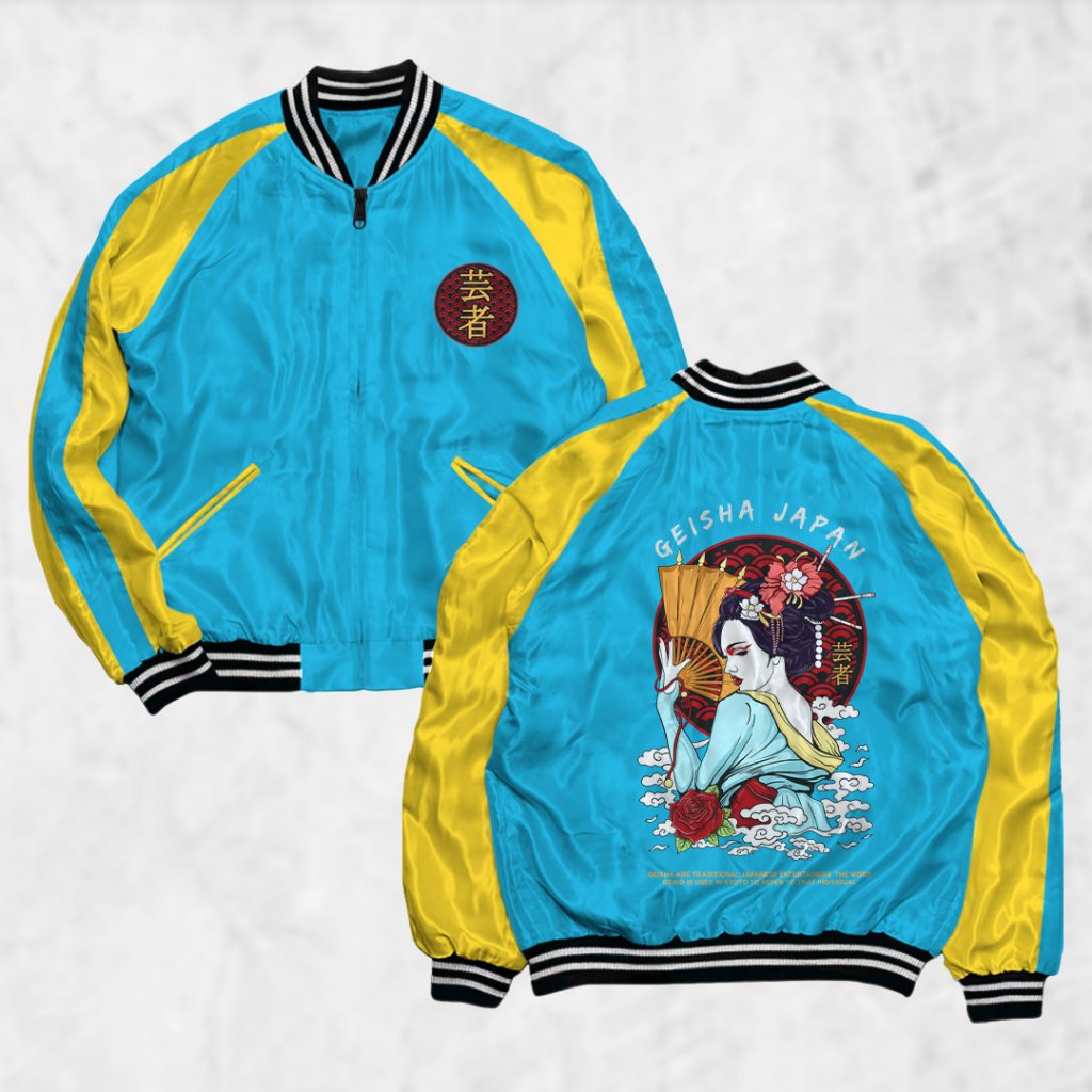 Risrus เครื่องแต่งกาย Sukajan GEISHA Sukajan เสื้อแจ็คเก็ต Motif ผู้ชายผู้หญิง Distro Unisex Outwear