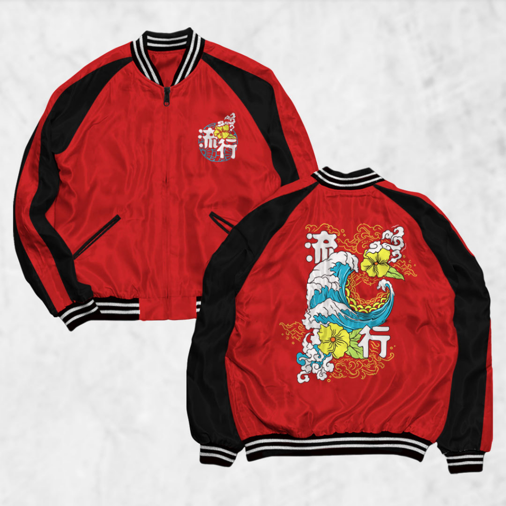 Risrus เครื่องแต่งกาย Sukajan Nami Sukajan เสื้อแจ็คเก็ต Motif ผู้ชายผู้หญิง Distro Unisex Outwear เ