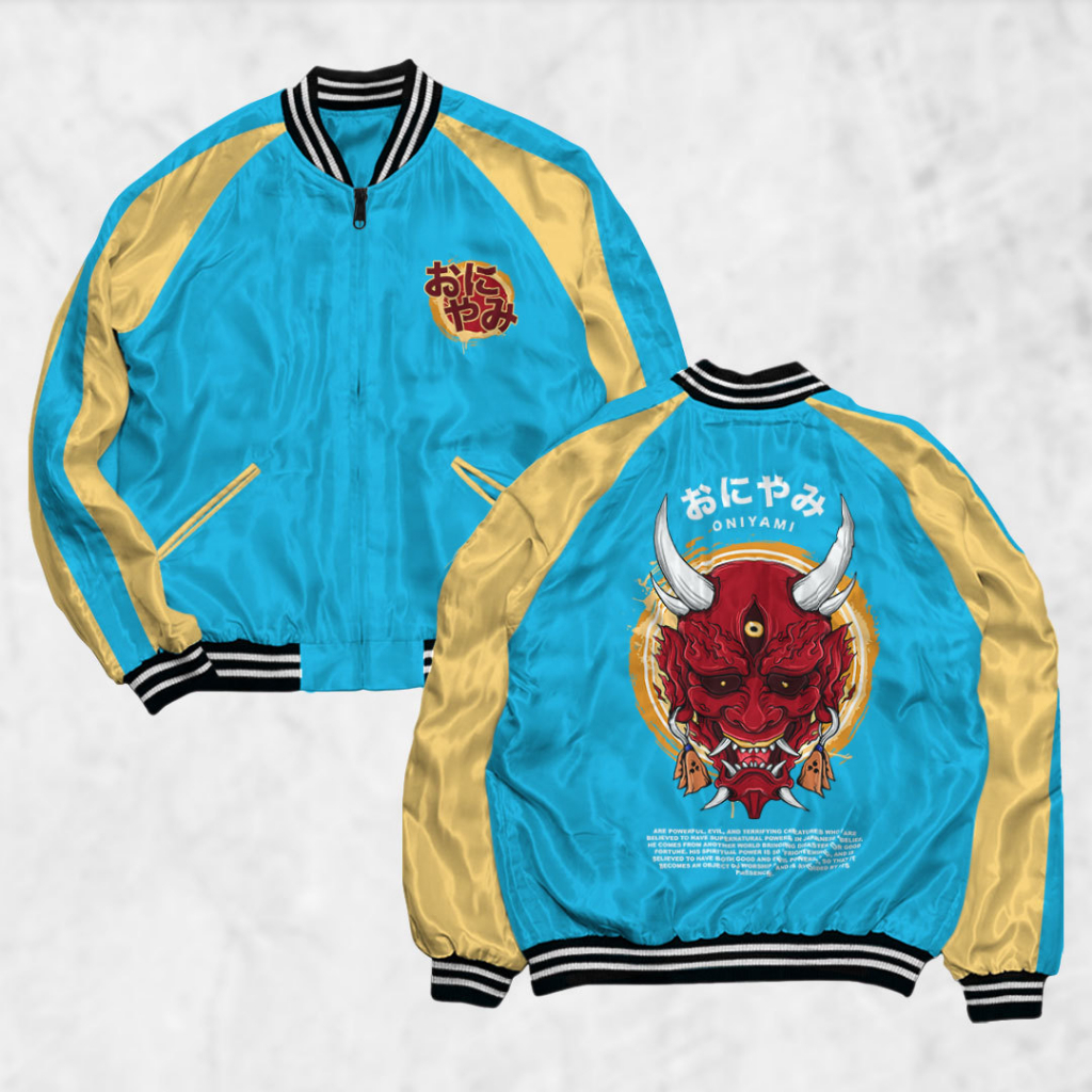 Risrus เครื่องแต่งกาย Sukajan Oni Sukajan เสื้อแจ็คเก็ต Motif ผู้ชายผู้หญิง Distro Unisex Outwear เส