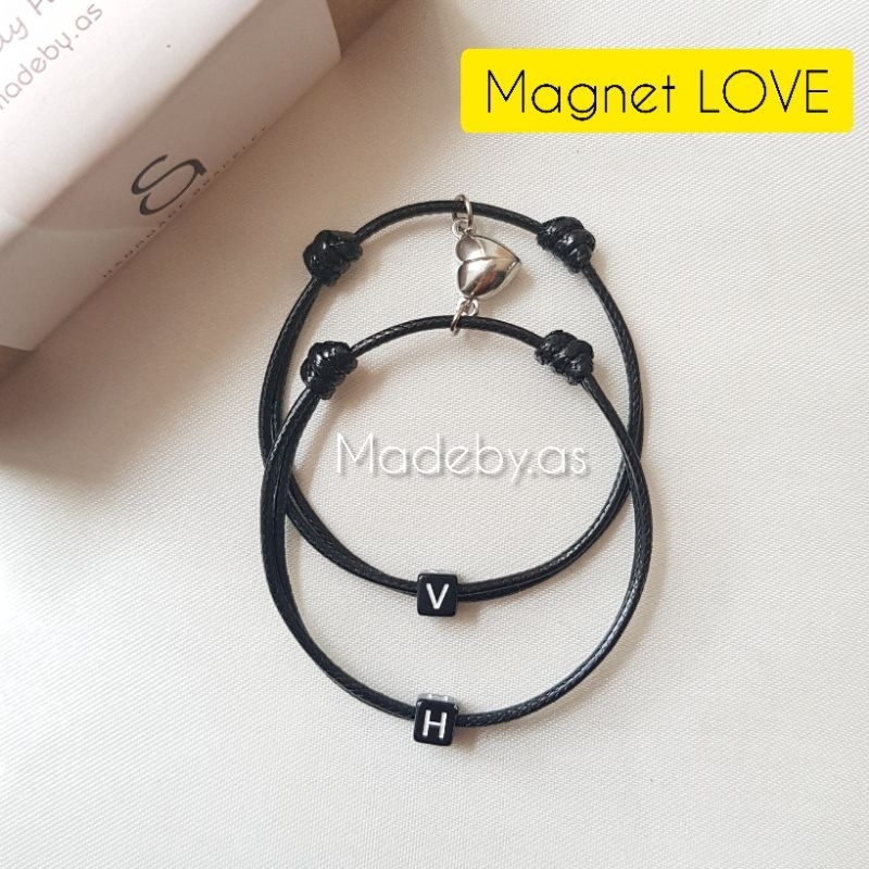 MAGNET COUPLE INITIAL STRAP BRACELET WITH BLOCK LETTERS (GET 2 BRACELETS)