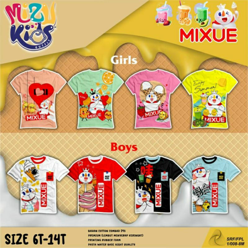 เสื้อยืด Mixue Junior สําหรับเด็กชายและเด็กหญิง