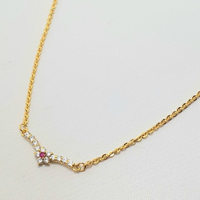 MERAH Rante Nori Necklace for Young Gold V Red Flower 3 กรัม
