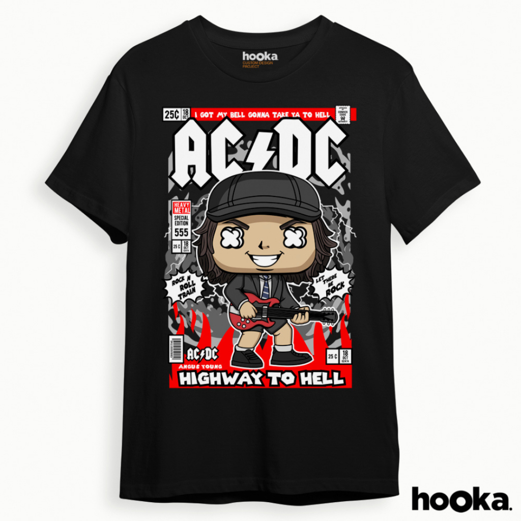 HOOKA ACDC Music การ์ตูน Distro เสื้อยืด Combed 24S