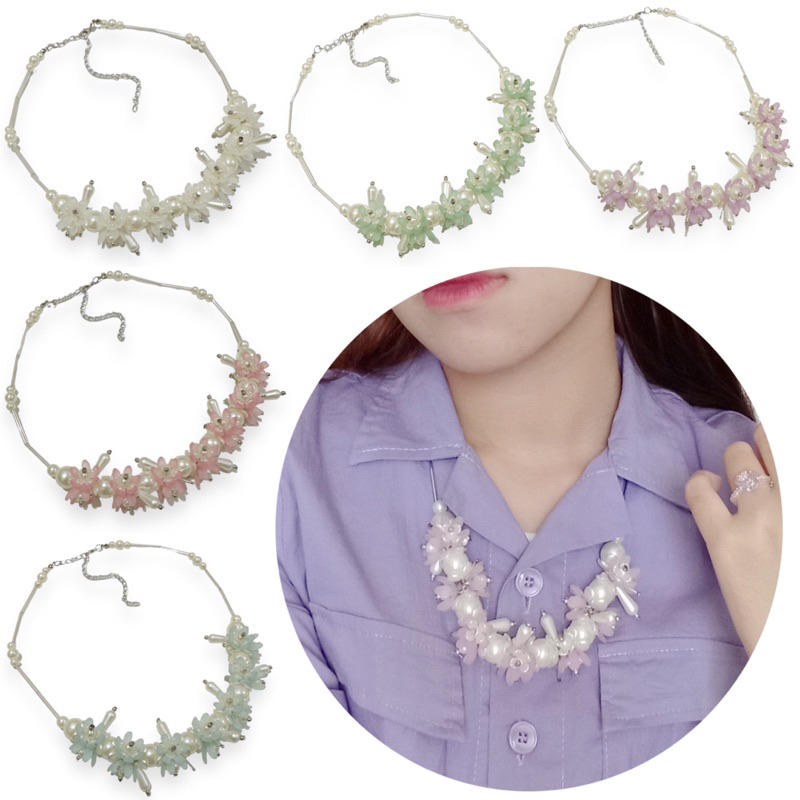 Fayola Flowery Pearl Necklace Hijab Pearl Flower Necklace