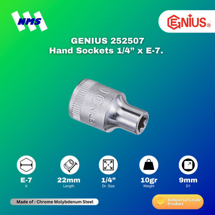 ประแจโช้ค GENIUS 252507 ซ็อกเก็ตมือ 1/4 " x E-7 E-Star L=22mm