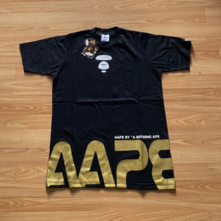 เสื้อยืด พิมพ์ลาย Bape Aape Font gold A Bathing Ape สําหรับผู้ชาย