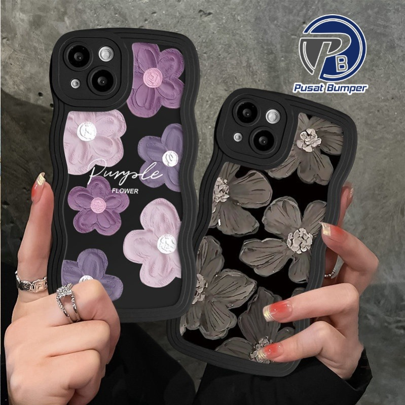 SS SOFTCASE SILICON กรณี CASING ดอกไม้สีม่วงน้ํามันสีสําหรับ VIVO Y75 Y55 T1 Y71 Y81 Y83 Y91 Y93 Y91