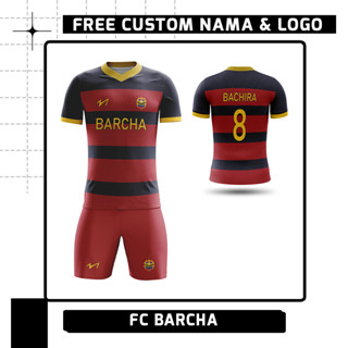 เสื้อกีฬาแขนสั้น คอวี ลายทีมชาติฟุตบอล Fc Barcha Ver สีฟ้า