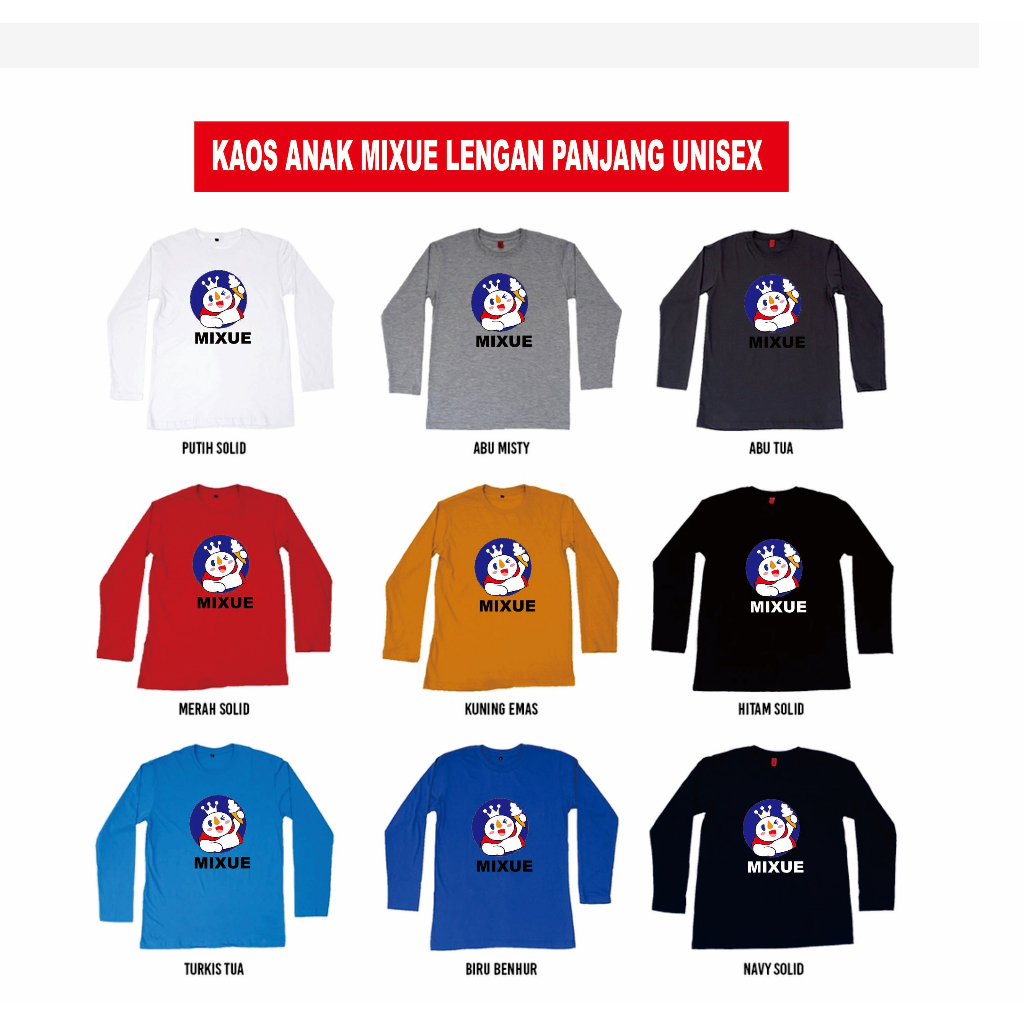 Merah HITAM เสื้อยืดเด็ก MIXUE แขนยาวสีดําสีแดง/เสื้อยืดเด็ก MIXUE ยาว UUR 3-12 ปี/เสื้อยืดเด็ก MIXU