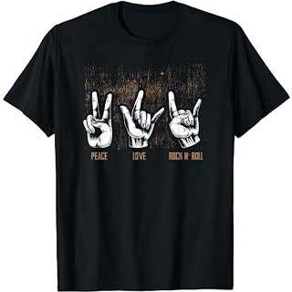 เสื้อยืด พิมพ์ลาย Peace Love Rock And Roll แนวเรโทร ฮิปฮอป นําเข้า สําหรับผู้ใหญ่ ผู้ชาย