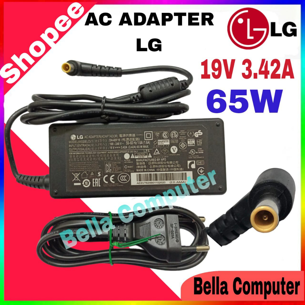 อะแดปเตอร์หน้าจอทีวี LCD LED LG 19V 3.42A ของแท้ - LG 19volt - LCD Monitor Adapter 19V 3.42A 65W For LG 19 "20" 21 "22" 24 "27" 29 นิ้ว 32 นิ้ว 34 นิ้ว'' 38'' 49''