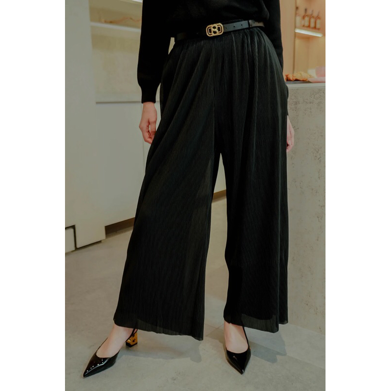 PLEATED PANT NEEDLE THREAD - สีดํา XL { ใหม่ }