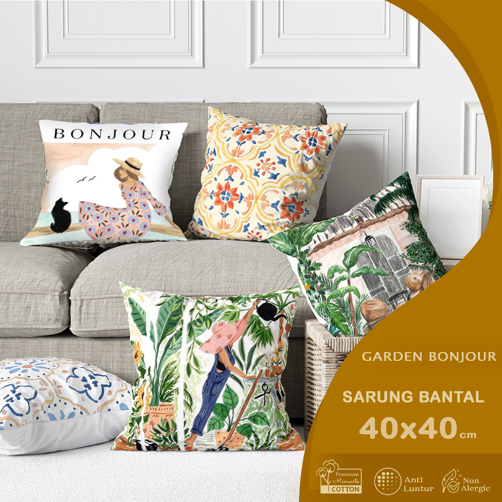 GARDEN BONJOUR PRINTED SOFA CUSHION COVER 40x40 ซม. Kinfolk Aesthetic Woman