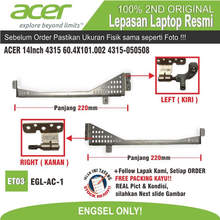 LAYER ET03 EGL-AC-1 14 นิ้ว ACER SCREEN HINGE 4315 60.4X101.002 4315-050508