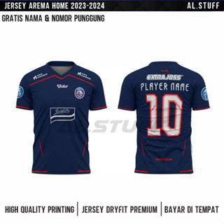 เสื้อกีฬาแขนสั้น ลายทีม Arema Home Jersey 2023/2024 ฟรีชื่อโพสต์ และหมายเลขหลัง