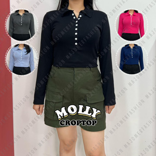 Ma  | Molly เสื้อครอปแขนยาว คอปกโปโล ติดกระดุม