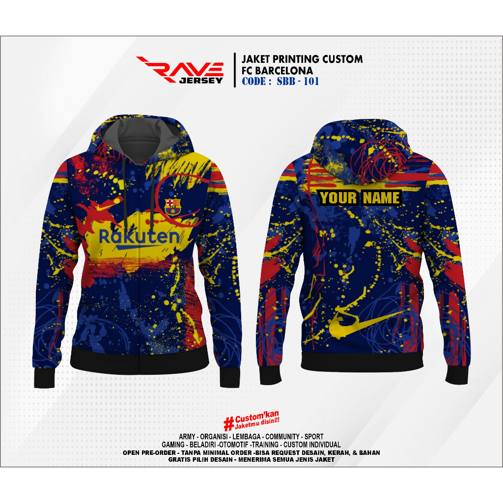 Barcelona CLUB JACKET SESI 2 พิมพ์เต็ม SUBLIMATION CUSTOM (DESIN LIKE)