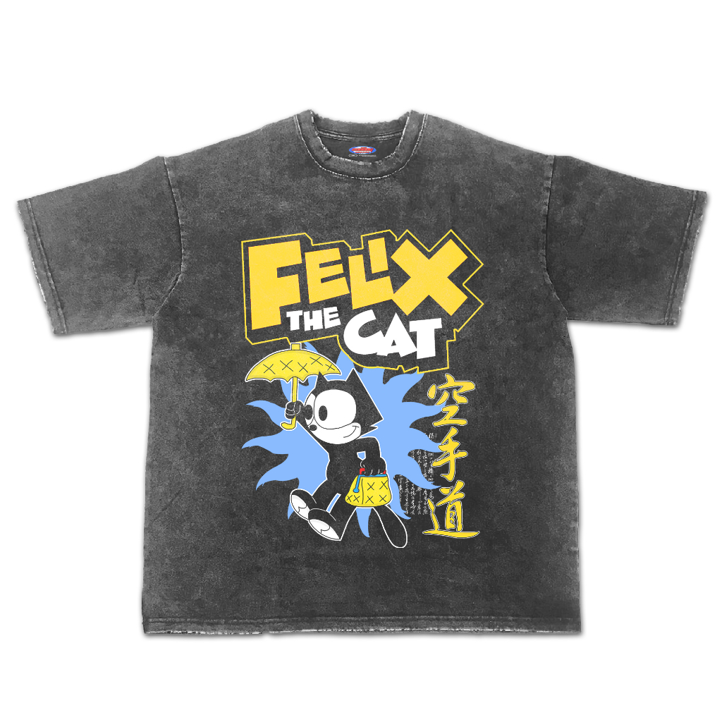 เสื้อยืดการ์ตูน Washi Stonewash ขนาดใหญ่ Felix And The Cat