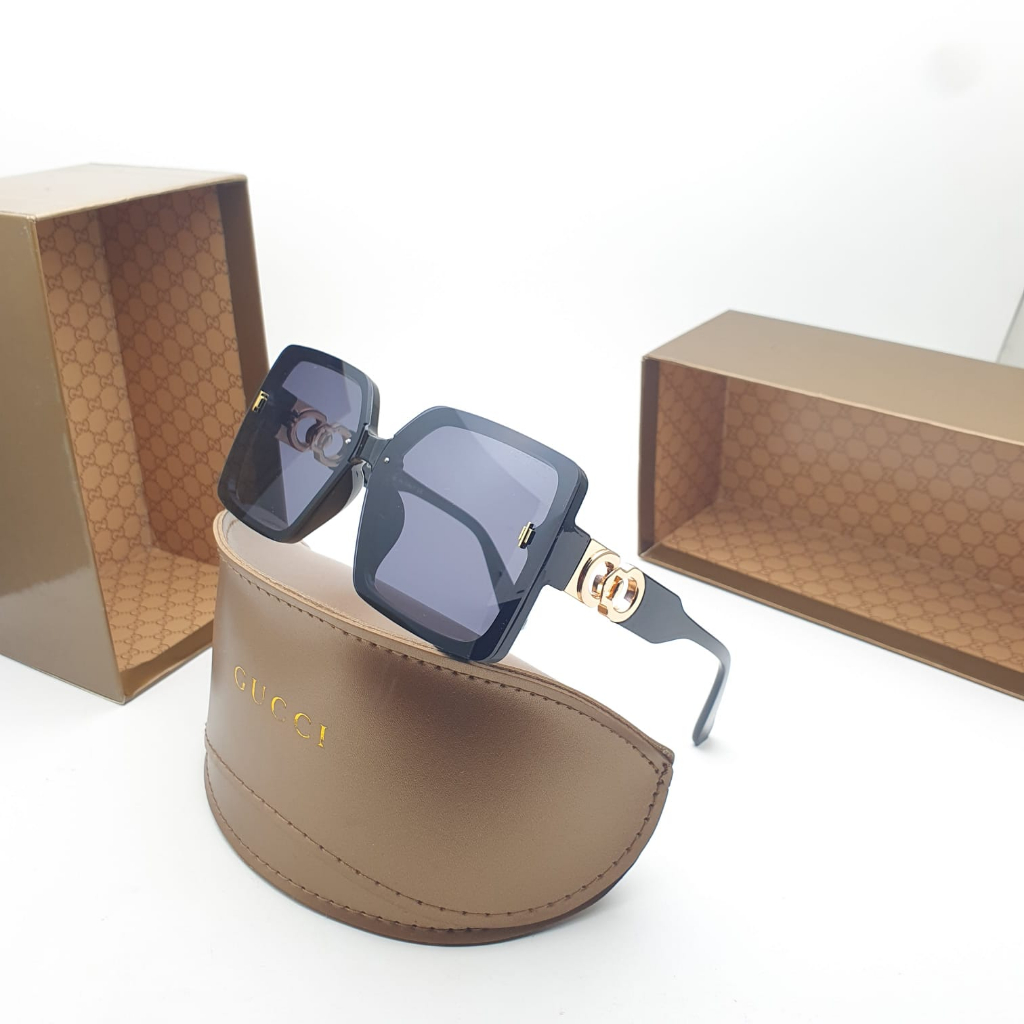 Hitam Gucci CC5208 แว่นกันแดดแว่นตาแฟชั่น/แว่นตาป้องกันรังสียูวีสําหรับแว่นตาผู้หญิงพร้อมแว่นตาร่วมส
