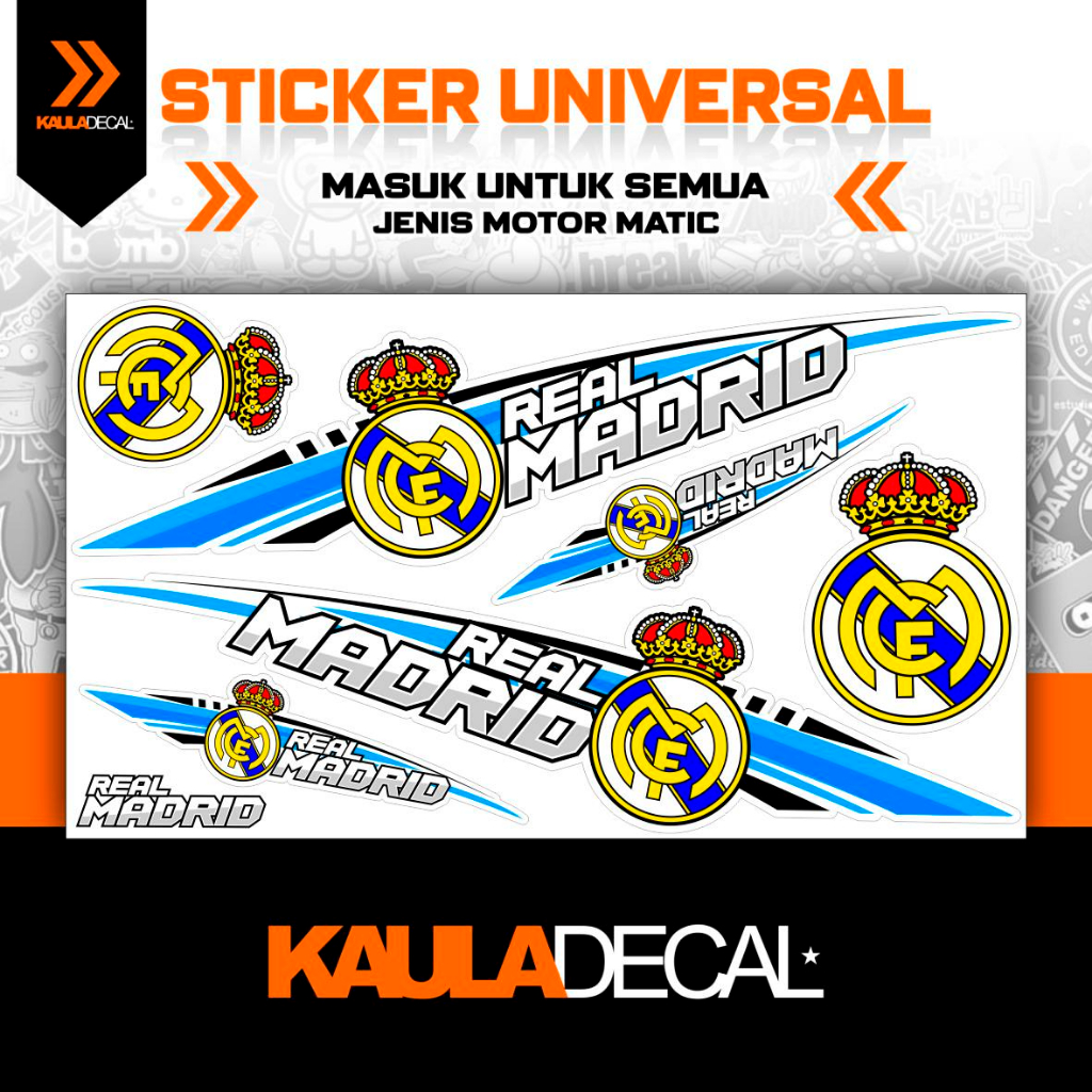 สติ๊กเกอร์แถบรถจักรยานยนต์ ALL MATIC MOTIF 269 / UNIVERSAL MATIC / สติ๊กเกอร์ / BEAT / VARIO / SCOOPY / MIO / FINO / AEROX / SUZUKI NEX / LEXI / NMAX / PCX / FAZIO / FREEGO / FILANO / ฯลฯ / REAL MADRID