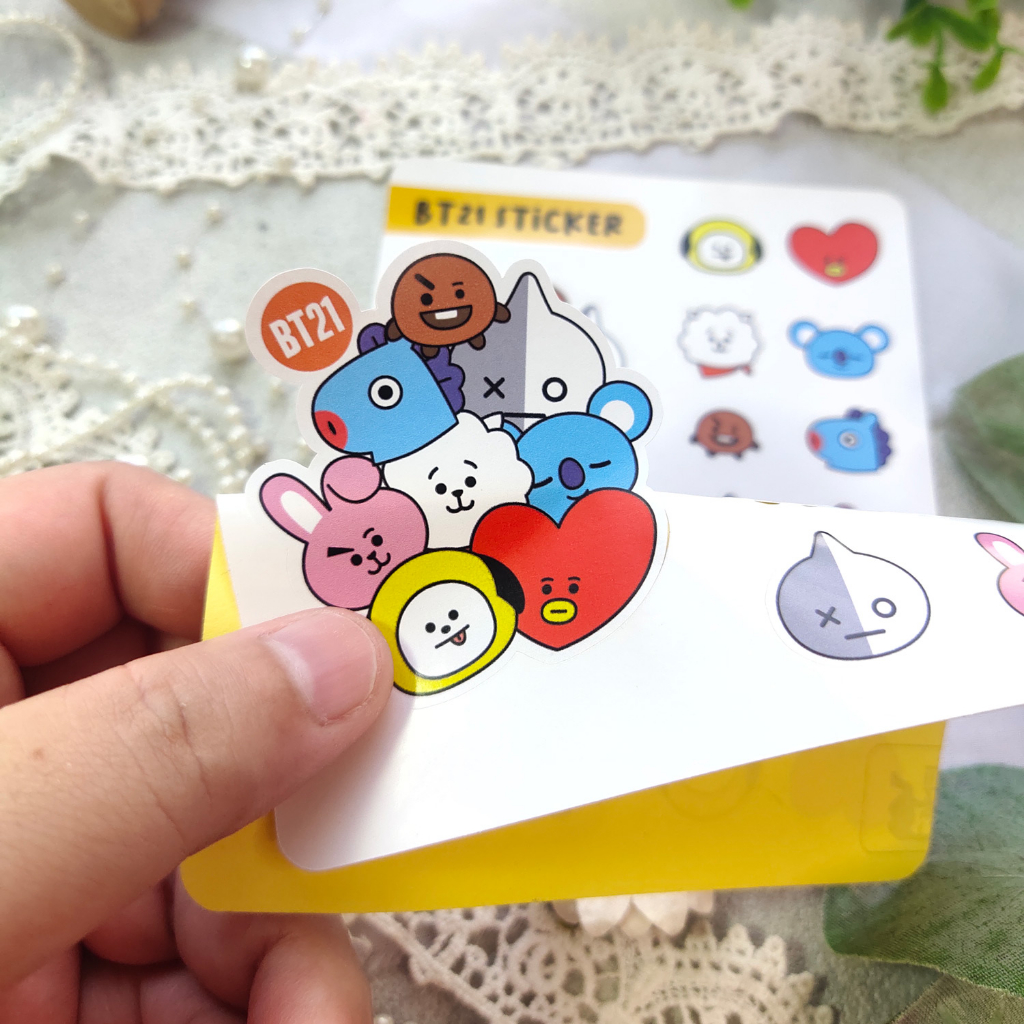 RAINBOW SET STICKER BT21 Tata (V BTS) Chimmy (Jongook) RJ (Jin) Koya (RM) Mang (J-Hope)Shooky (Suga)