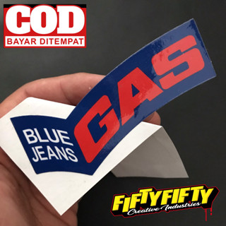 สติกเกอร์ พิมพ์ลาย BLUE JEANS GAS เคลือบเงา สําหรับติดตกแต่งหมวกกันน็อค รถจักรยานยนต์ รถยนต์