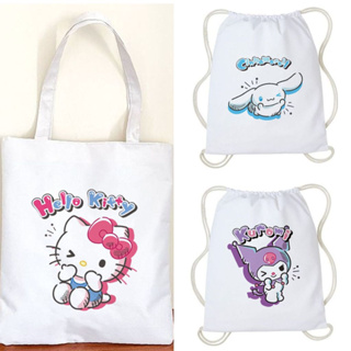 กระเป๋าหูรูด ผ้าแคนวาส ลาย Kuromi Hello Kitty Cinnamoroll Sanrio น่ารัก สําหรับผู้หญิง