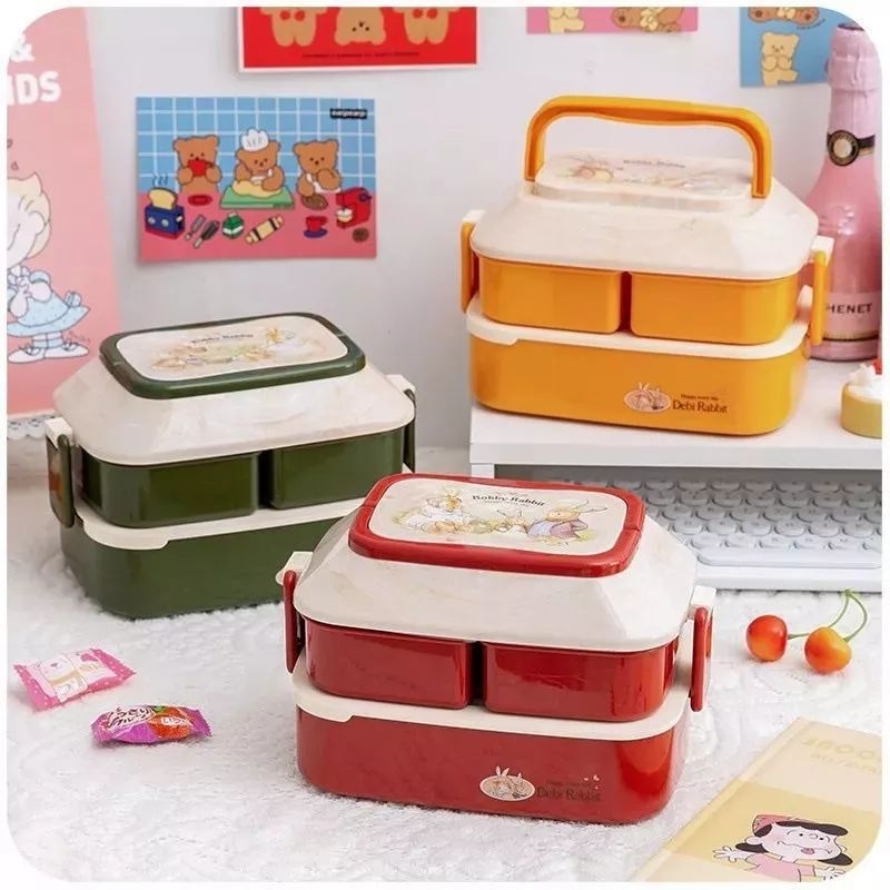 MH80 LUNCH BOX SET 2-TIER LUNCH BOX FREE SPOON FORK STACKING LUNCH BOX 2-LAYER LUNCH BOX BEST LUNCH 