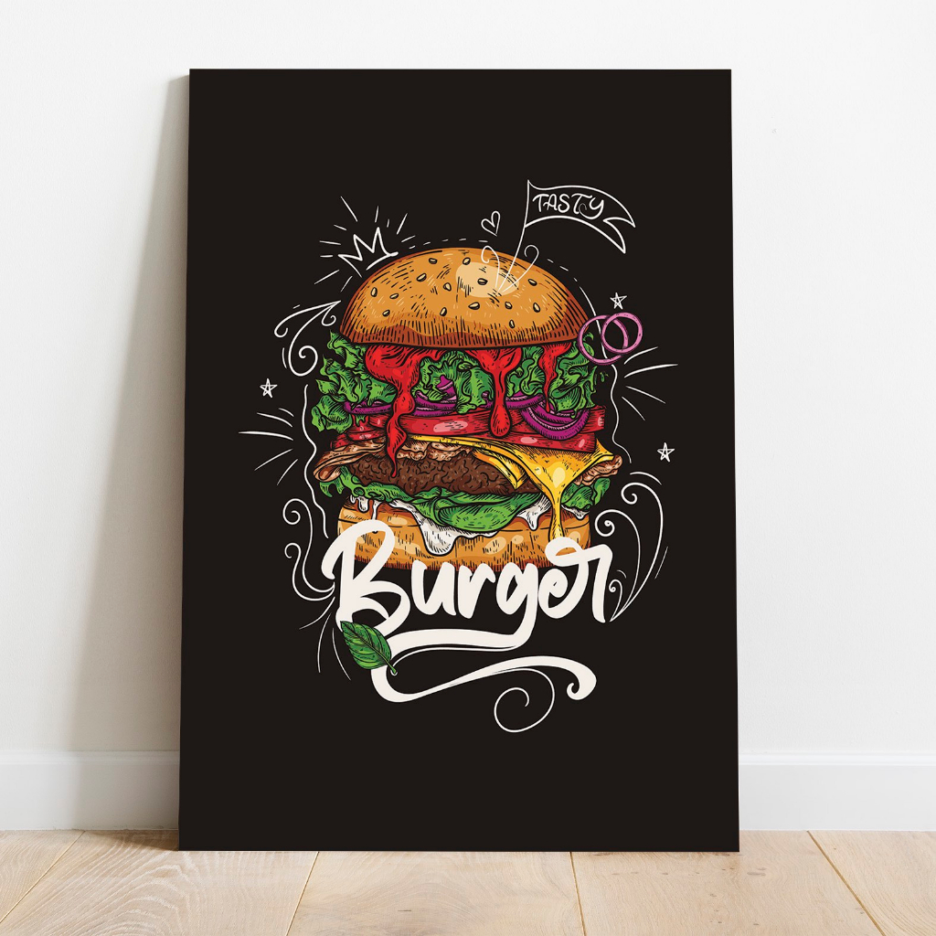 MDF โปสเตอร์ไม้ Burger อร่อยอร่อยอาหาร Full Junk Food