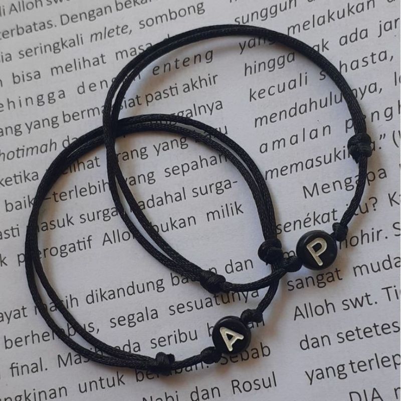 Hitam Initials Bracelet พร้อมตัวอักษร (AZ) Contemporary Black Rope Bracelet Bracelet Men & Women