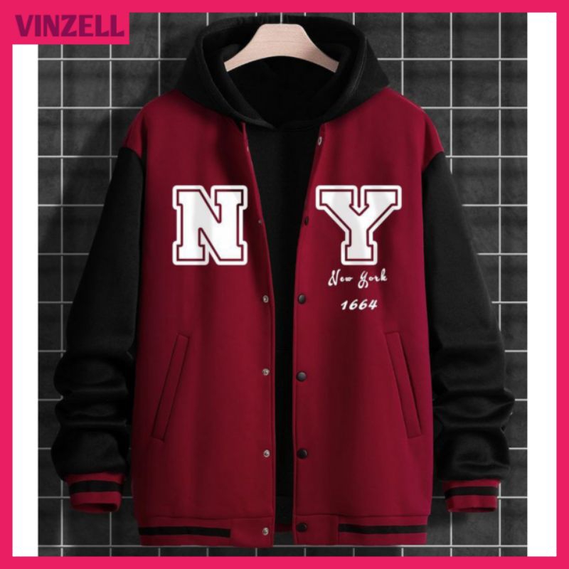 แจ็คเก็ต Varsity BIGSIZE S-6XL) เสื้อแจ็คเก็ตฐานปุ่ม NY OVERSIZED โลโก้ SML XL 2XL 3XL 4XL 5XL 6XL FLEECE UNISEX BOY GIRL MEN WOMEN JUMBO MIX COMBINATION 2 สี STREET JACKET