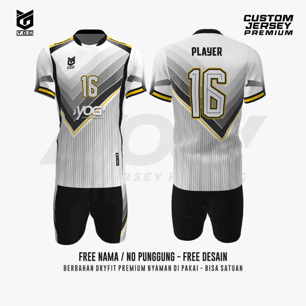 เสื้อฟุตบอลหน่วย GREY VICTORY สีขาว - [สกรีนได้ NAME / NUMBER / SPONSOR | VOLLEYBALL / FUTSAL / FOOT