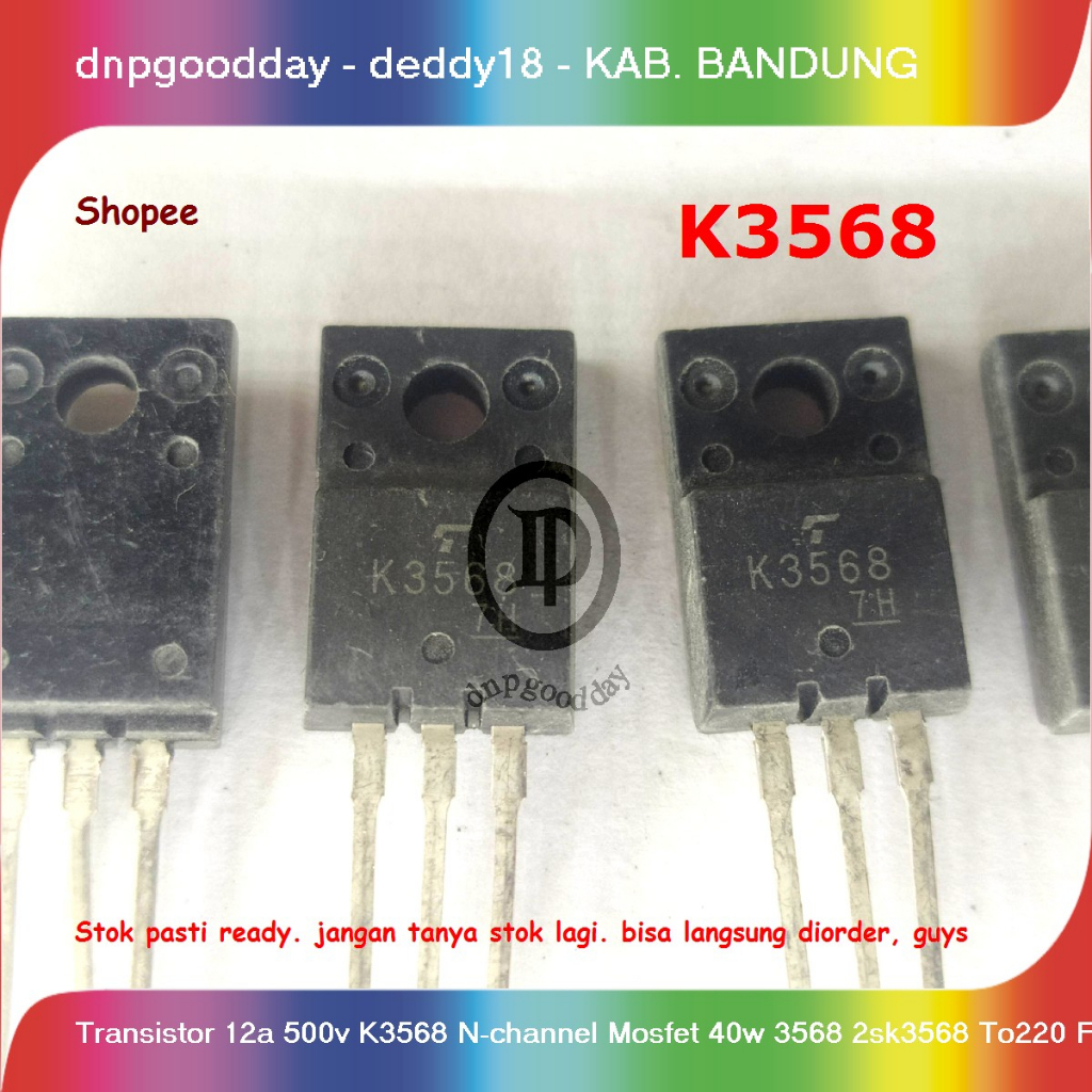 ทรานซิสเตอร์ 12a 500v K3568 N-channel Mosfet 40w 3568 2sk3568 T0220