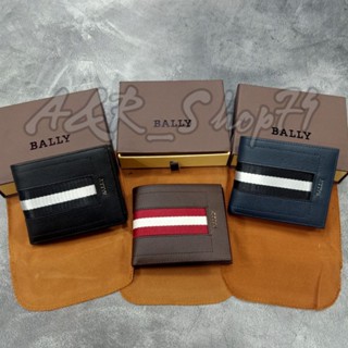 กระเป๋าสตางค์ สามารถพับได้ ลายโลโก้ Bally สีแดง และสีขาว คุณภาพดี สําหรับผู้ชาย