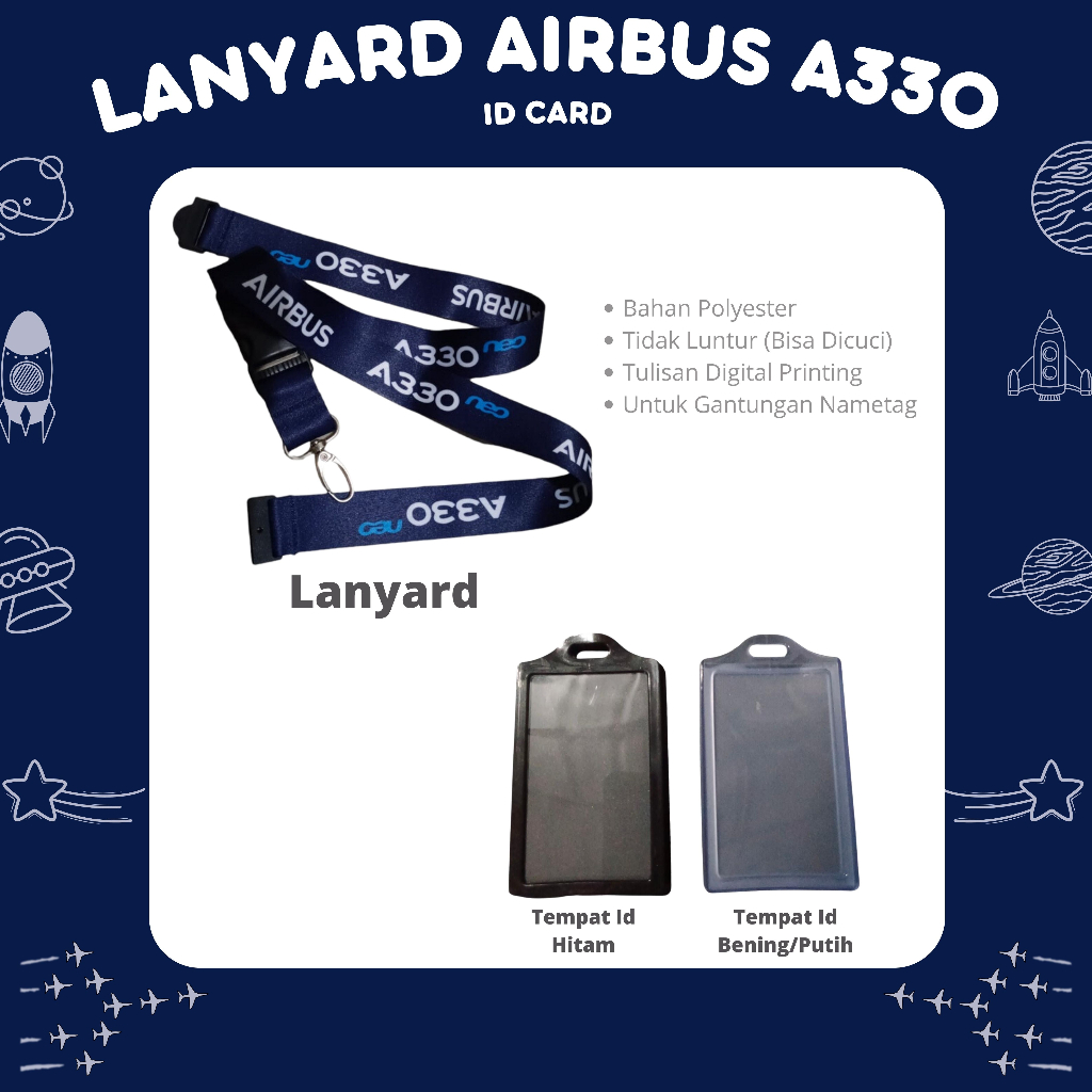 GANTUNGAN 2.5 cm Airbus Neo A330 ชื่อบัตรประจําตัวแท้ 2 ช่อง Lanyard - ที่แขวนบัตรประจําตัวสํานักงาน ANTI-FADE สายคล้องบัตร - ที่ห้อยบัตรประจําตัว - Nametag