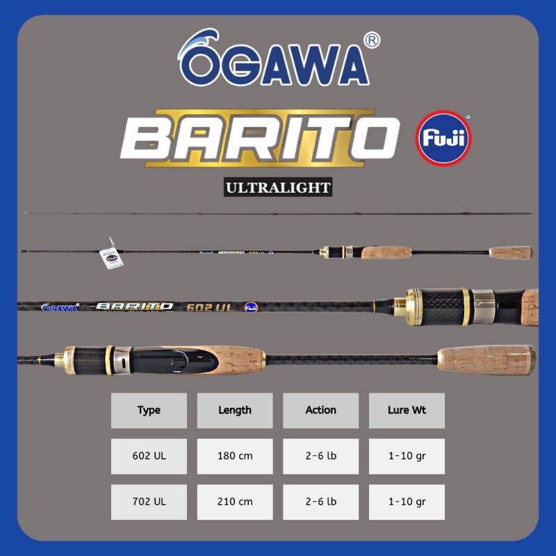 Ul OGAWA BARITO 2-6LB Carbon Solid Fuji 602 702 คันเบ็ด