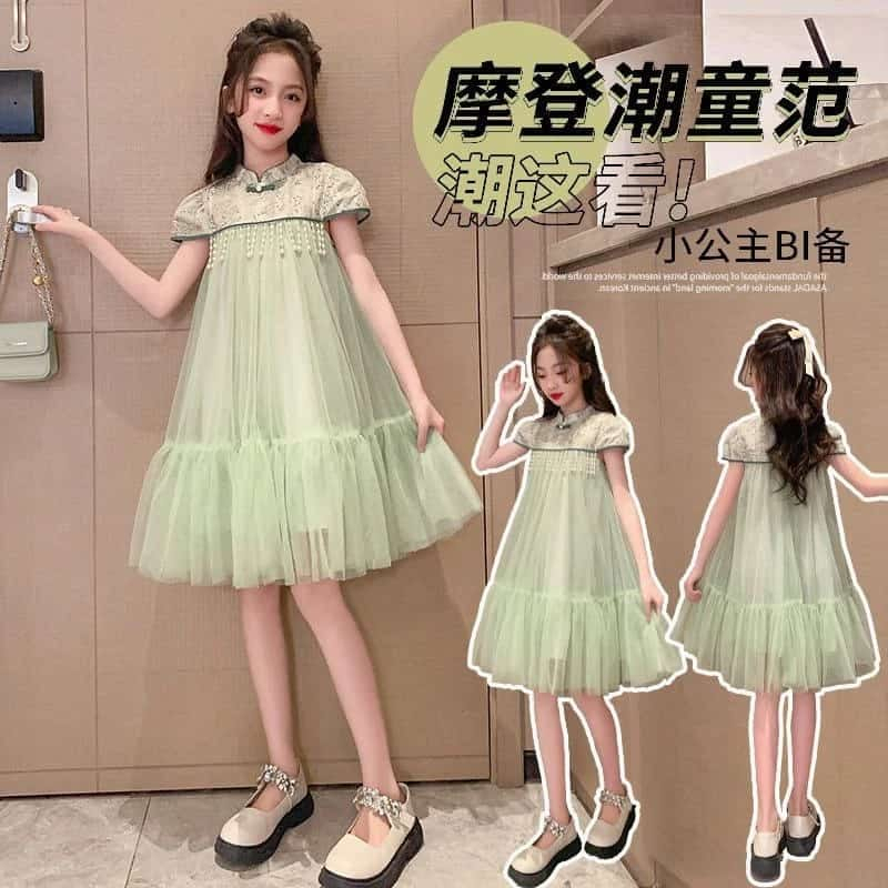 ชุดเดรสกี่เพ้า Qibao สําหรับสาววัยรุ่นนําเข้าสีเขียว