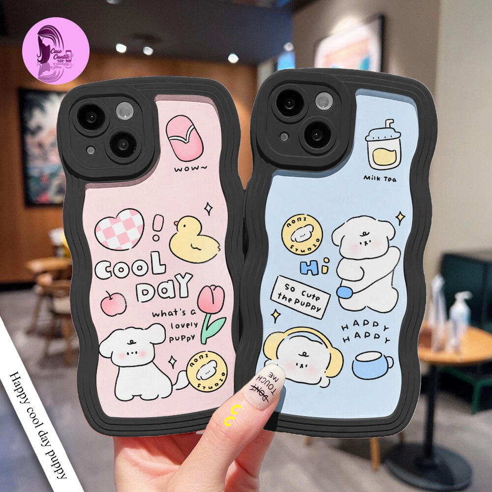 CUSTOM BLACK WAVE SOFTCASE HAPPY COOL DAY PUPPY สําหรับ A02S A03S A04E A23 A20S A1K A3S A5S A8 A9 20
