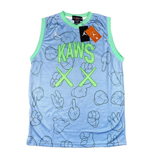 เสื้อกีฬาบาสเก็ตบอล พิมพ์ลาย Nba JORDAN X KAWS สีฟ้า