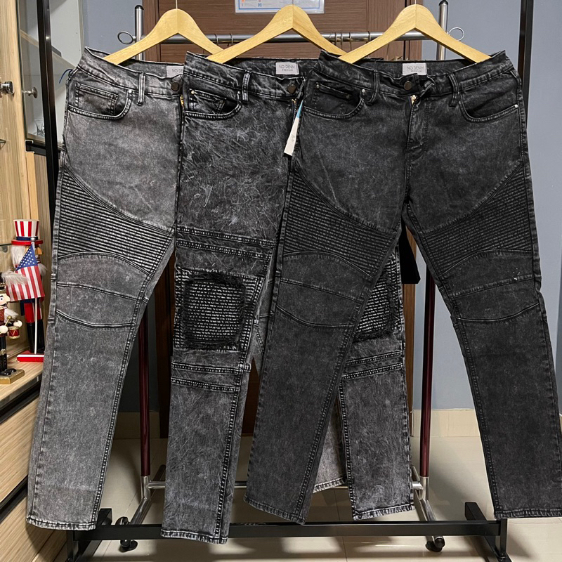 Premium Grey Acid Patch Bikers Jeans/Bikers/กางเกงยีนส์มอเตอร์ไซค์