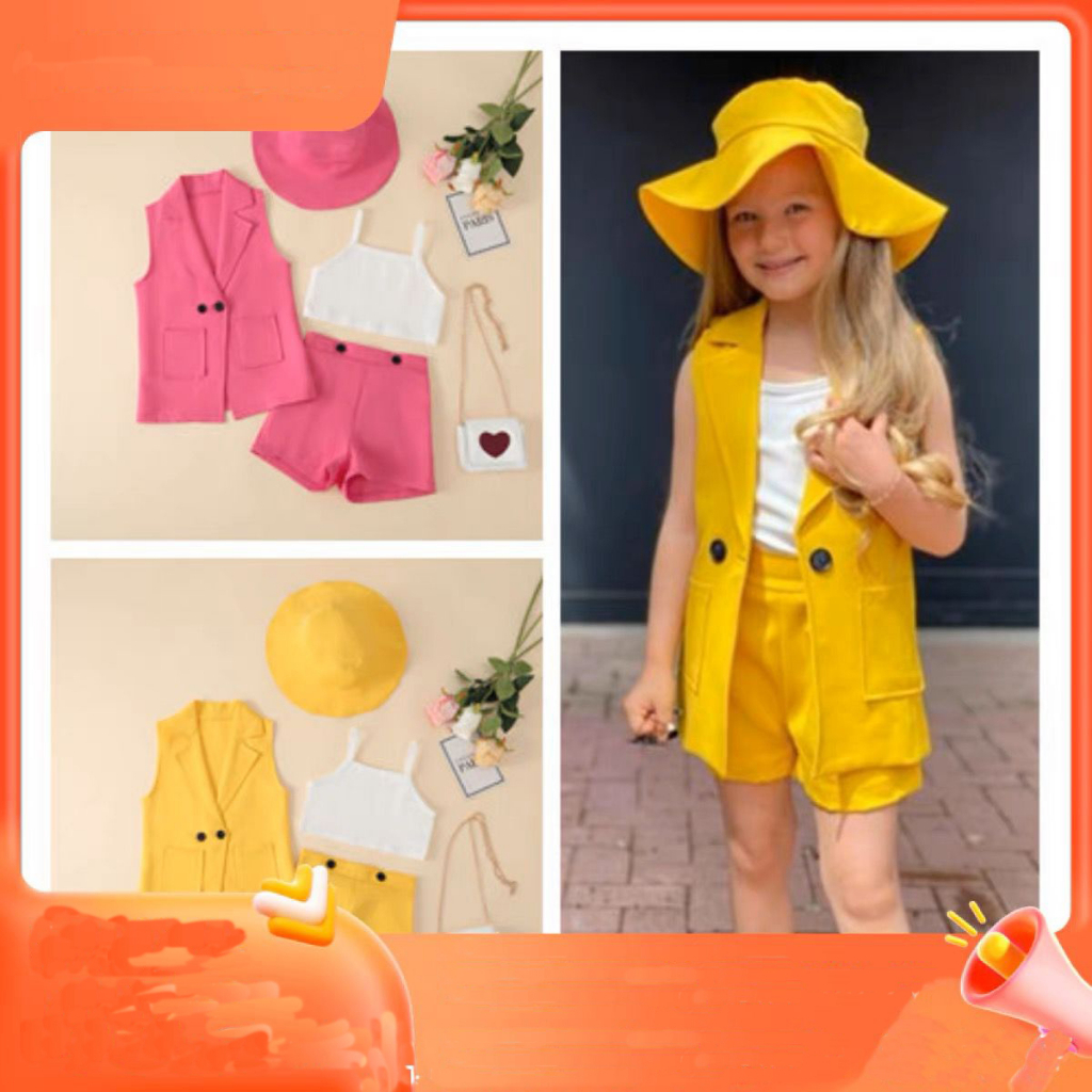 JOLIN 3 IN 1 SET / BLAZER SET TANKTOP PANTS / ชุดเด็กผู้หญิง