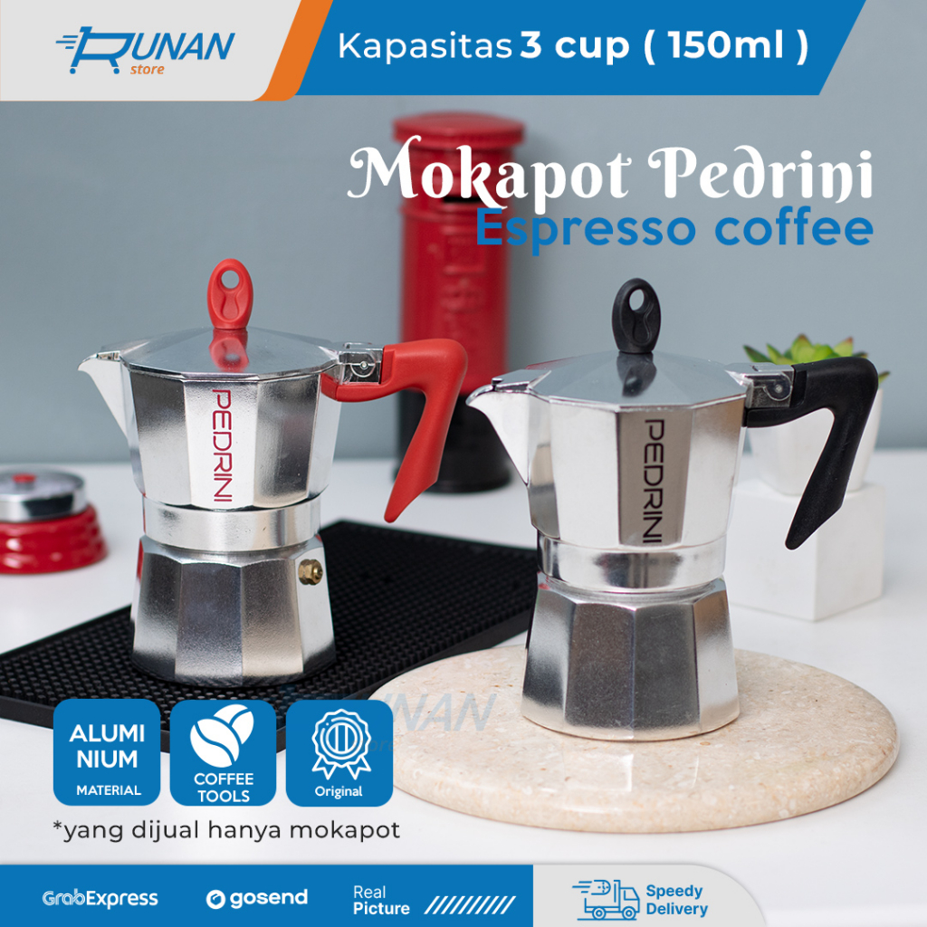 Mokapot Pedrini Moka Pot 3 ถ้วย - 150ml เครื่องชงกาแฟเอสเพรสโซ่อิตาลี