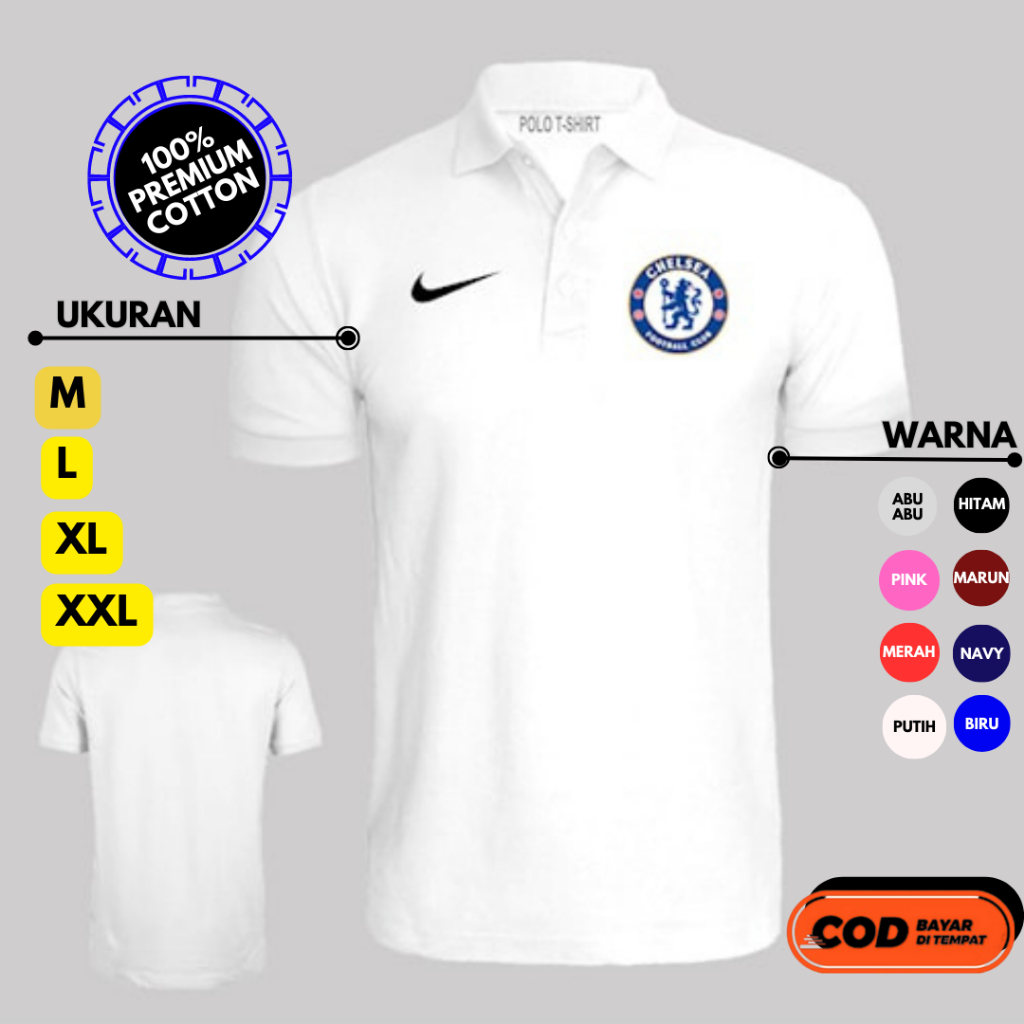 Distro Polo Shirt Logo Chelsea Football Club Cool Men Women Premium Original 100% Lacot Pique Size M