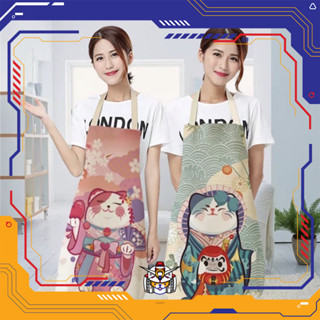 ผ้ากันเปื้อน ผ้าแคนวาส พิมพ์ลาย neko สไตล์ญี่ปุ่น