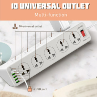 ซ็อกเก็ต LDNIO SC10610 [10 OUTLETS ปลั๊กไฟ 5USB + PD QC 3.0]