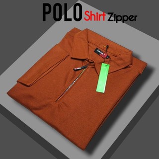 Kaos Polo Shirt pria lengan pendek zipper Kaos kerah polo zipper