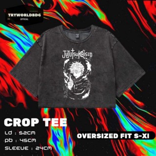 Tryworldbdg OFFICIAL "Jutsu KAISEN" CROP TOP OVERSIZED | เสื้อครอป โชว์หลัง | เสื้อครอปท็อป JUJUTSU KAISEN WASHING VINTAGE