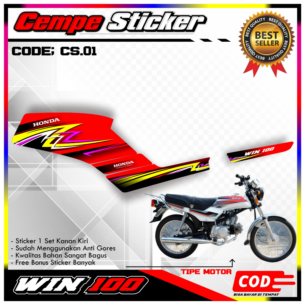 Honda Win 100 Variation Strip สติกเกอร์รูปลอก Striping Standard Win 100 Premium Racing CM01