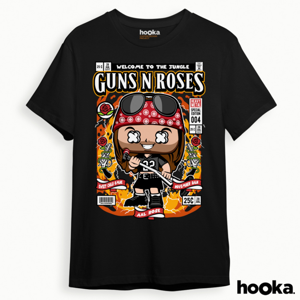 KATUN HOOKA Distro เสื้อยืดการ์ตูนเพลง GNR AXL Rose Cotton 30s
