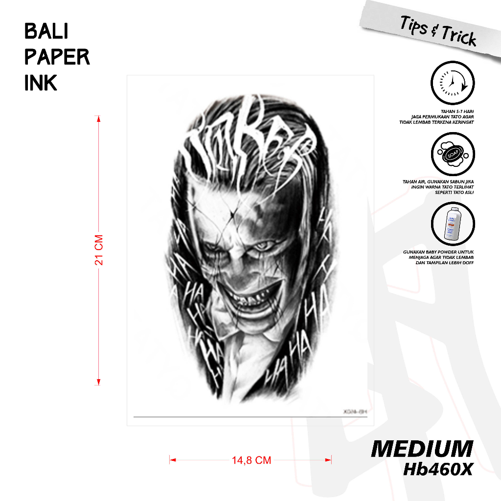หมึกกระดาษบาหลี HB460X Joker Tattoo รอยสักชั่วคราวพื้นฐานครึ่งแขน รอยสักชั่วคราว - รอยสักแขน